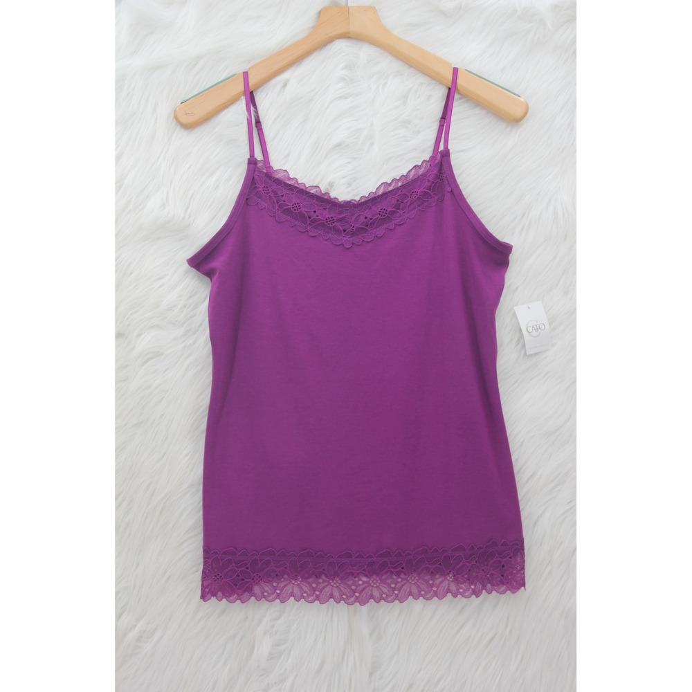 Cato Women's L Cami Tank Purple Lace Trim Adjustable Y2K NWT Elania Bella Swan